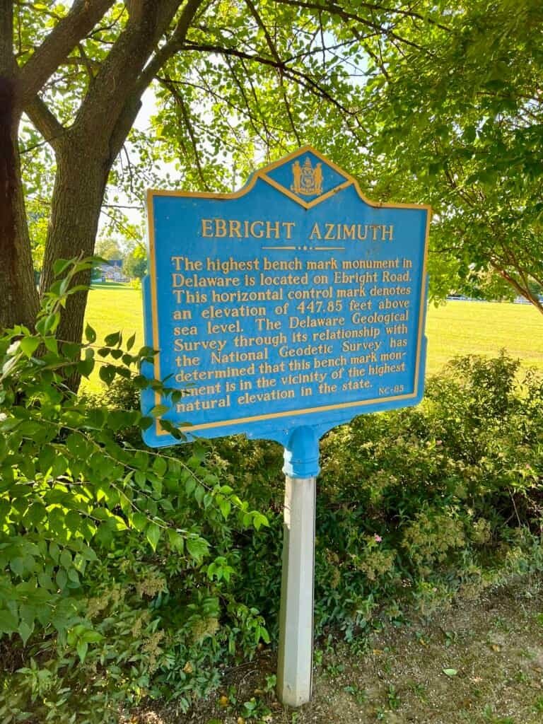 Ebright Azimuth historical marker in northern Delaware marking the state’s highest elevation