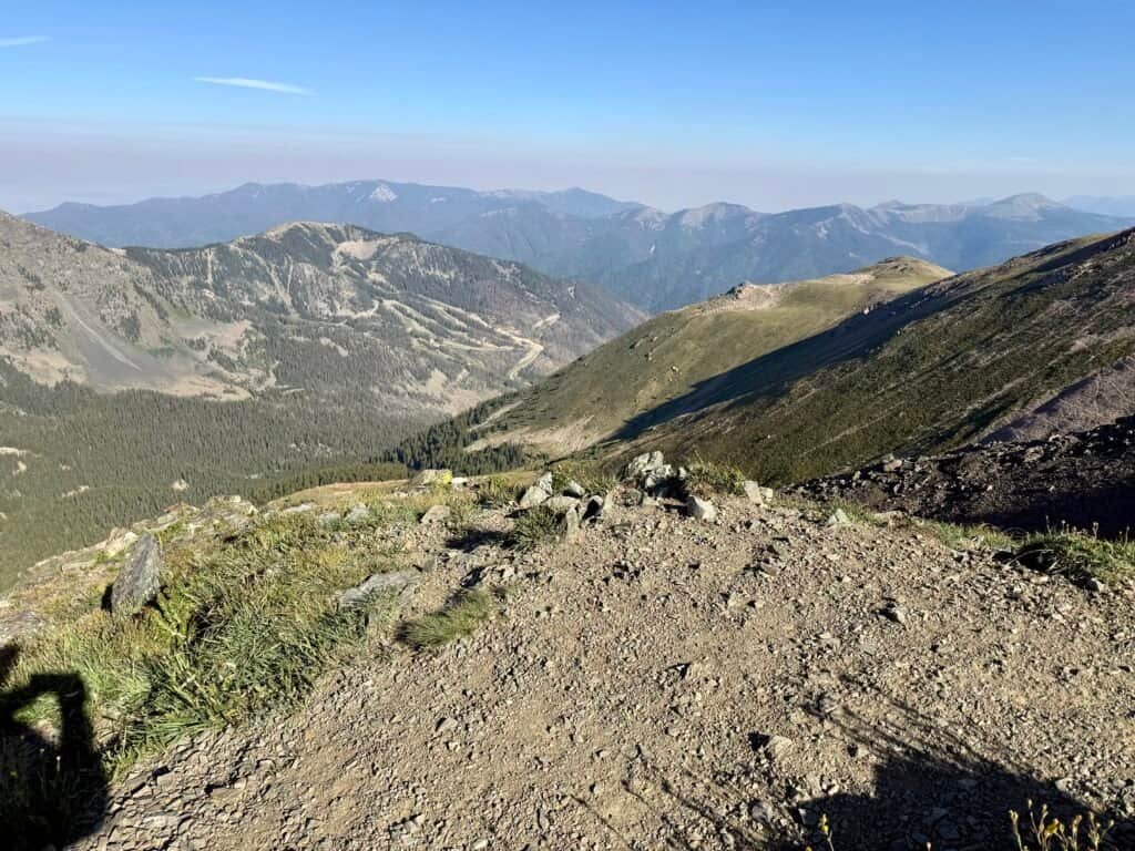 View from the final ridge on Wheeler Peak overlooking alpine valleys and distant mountain ranges in northern New Mexico.