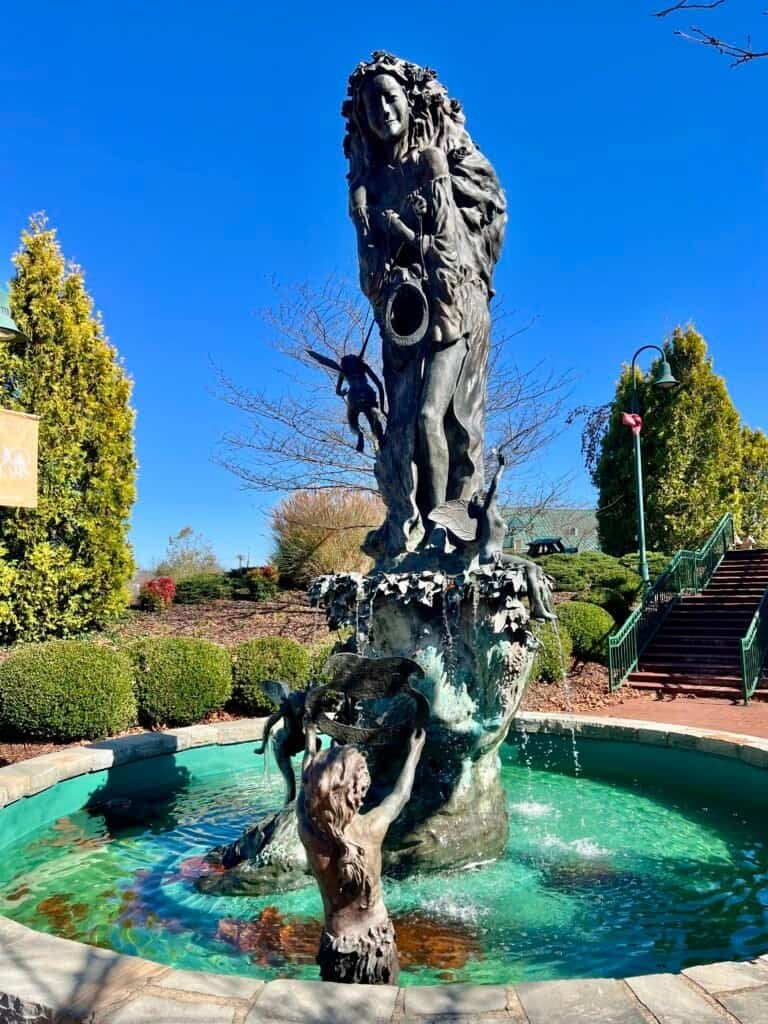 Bronze “A Midsummer Night’s Dream” fountain sculpture in downtown Abingdon, Virginia.
