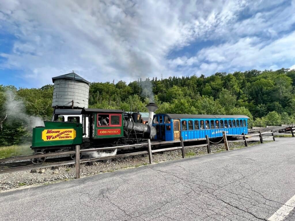 Historic steam locomotive of the Mount Washington Cog Railway at Marshfield Base Station in New Hampshire.