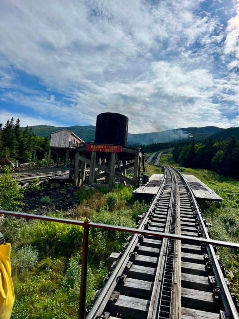 Waumbek Station and historic water tank along the Mount Washington Cog Railway in New Hampshire.
