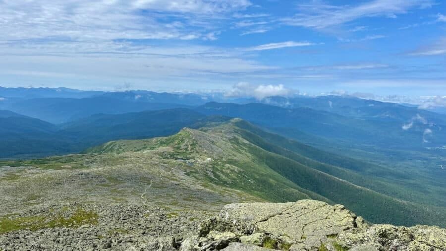 Panoramic view from the summit of Mount Washington looking across the Presidential Range and the White Mountains in New Hampshire.