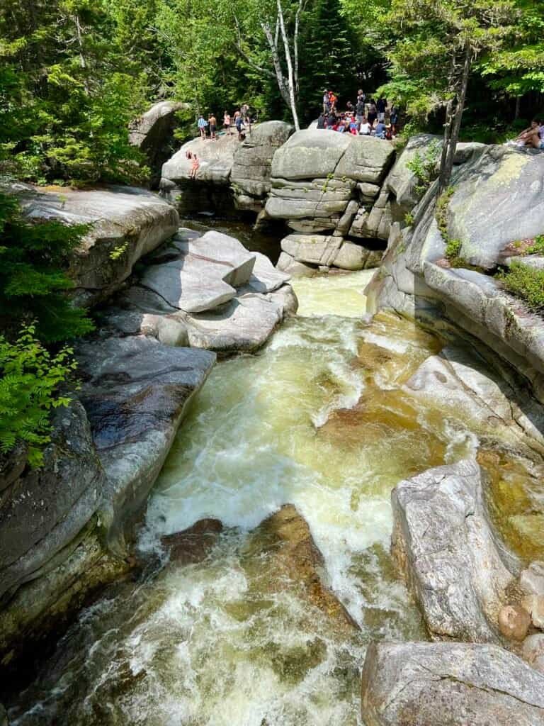 Natural swimming holes and rock ledges along the Ammonoosuc River in New Hampshire