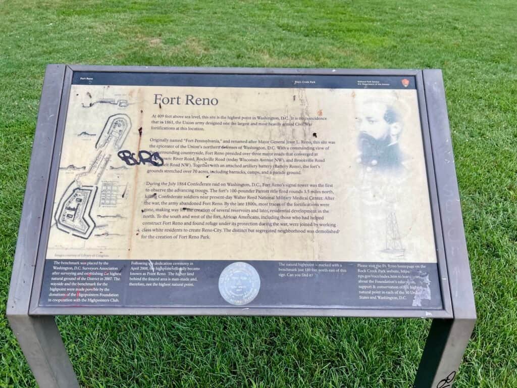 Historical information sign at Fort Reno Park