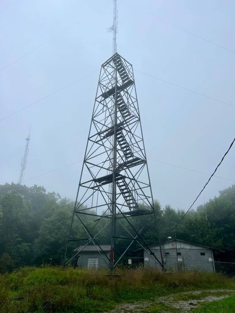 Abandoned fire tower structure near the summit of Black Mountain, Kentucky