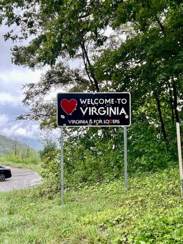 Welcome to Virginia sign along Inman Road near the parking area for Black Mountain