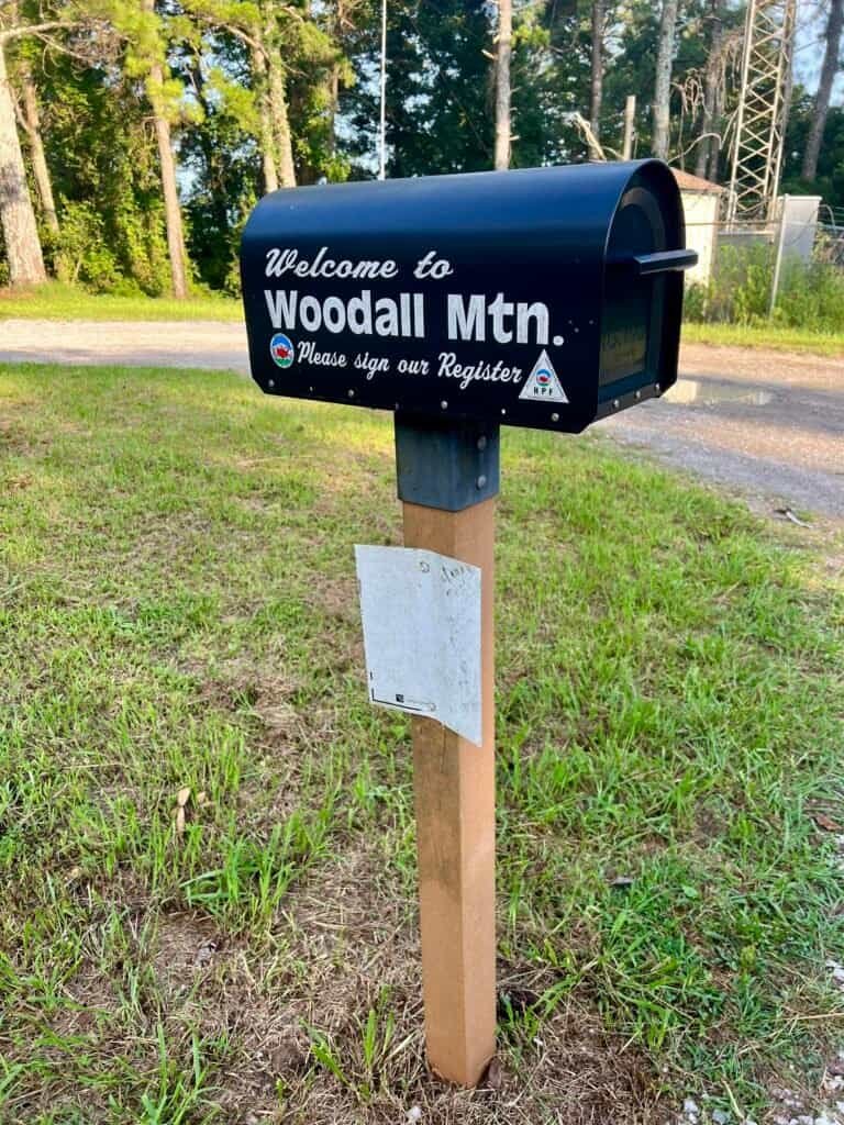 High-point register mailbox at the summit of Woodall Mountain, Mississippi