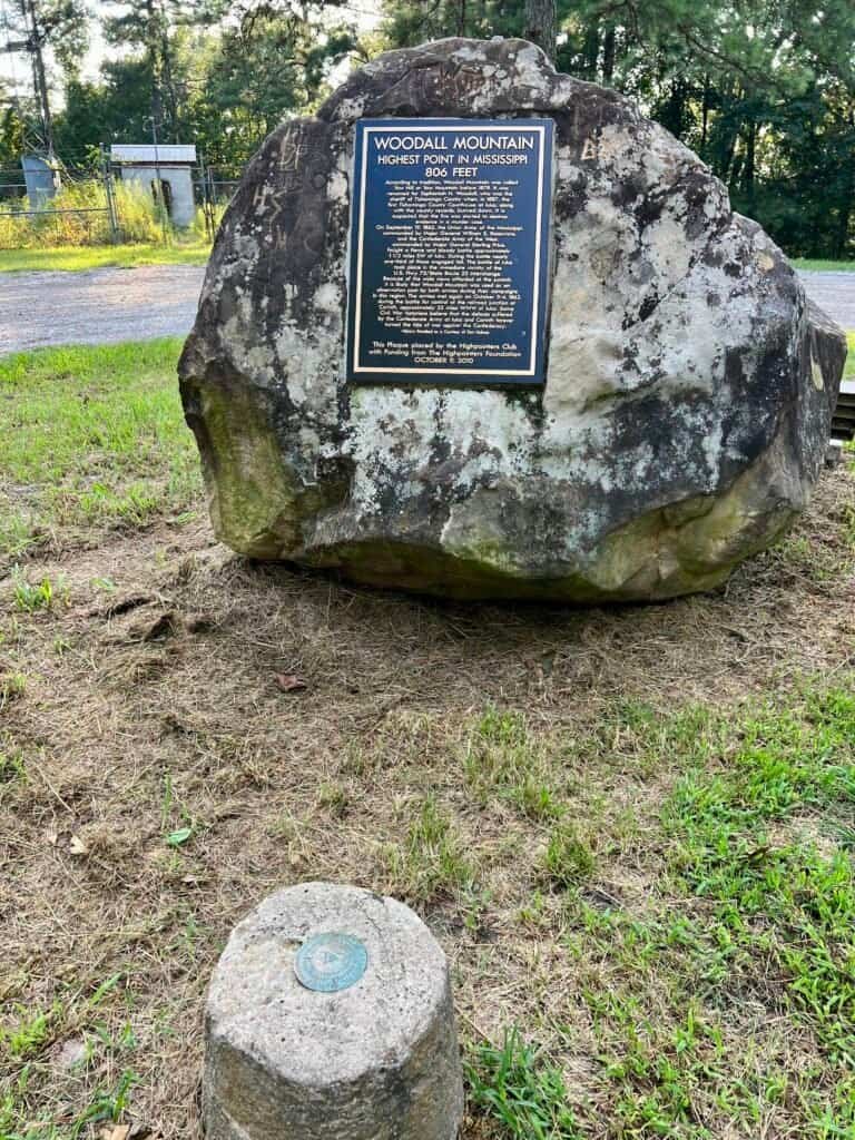 Boulder with Woodall Mountain plaque and National Geodetic Survey marker