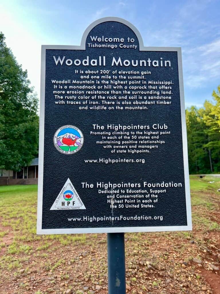 Woodall Mountain welcome sign at the junction of MS-176 and MS-185 in Tishomingo County, Mississippi