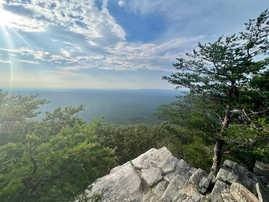 View from Bald Rock overlooking forested valleys and distant ridgelines