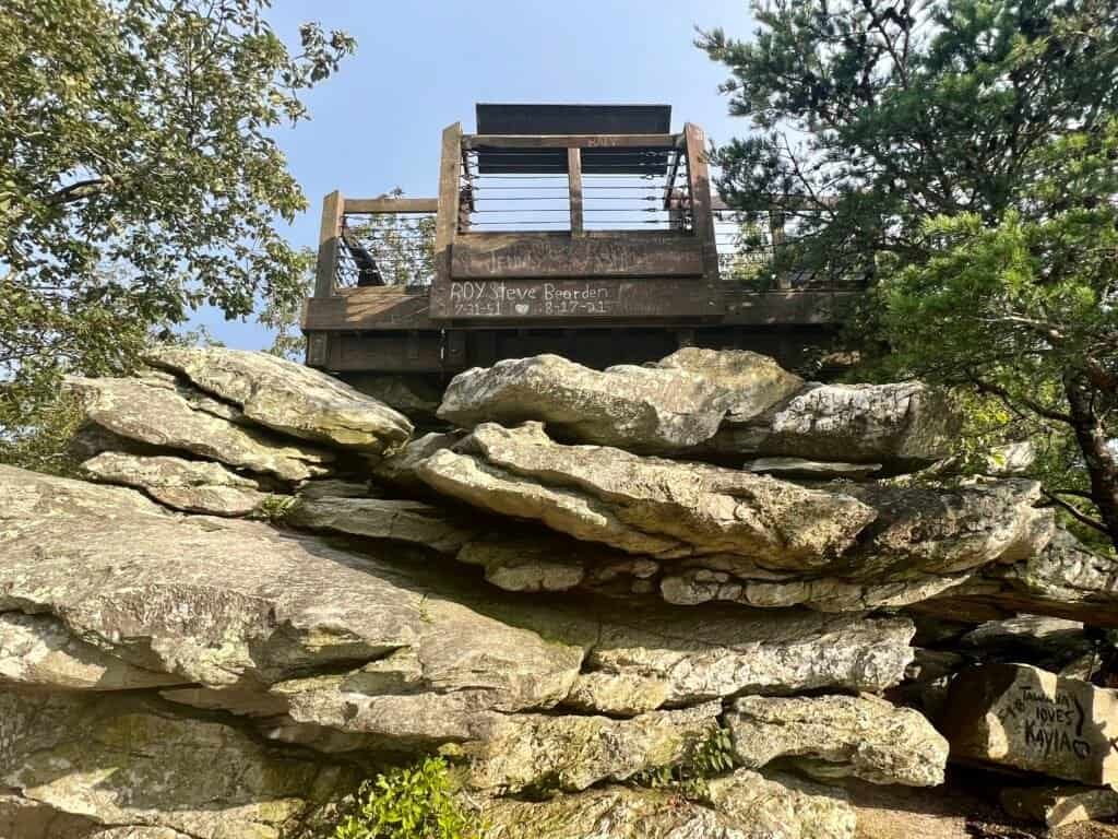 View looking up toward the upper observation platform above Bald Rock.