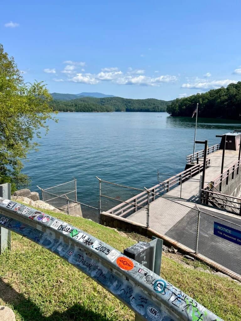 Ocoee River Dam #1 with calm water and surrounding mountains