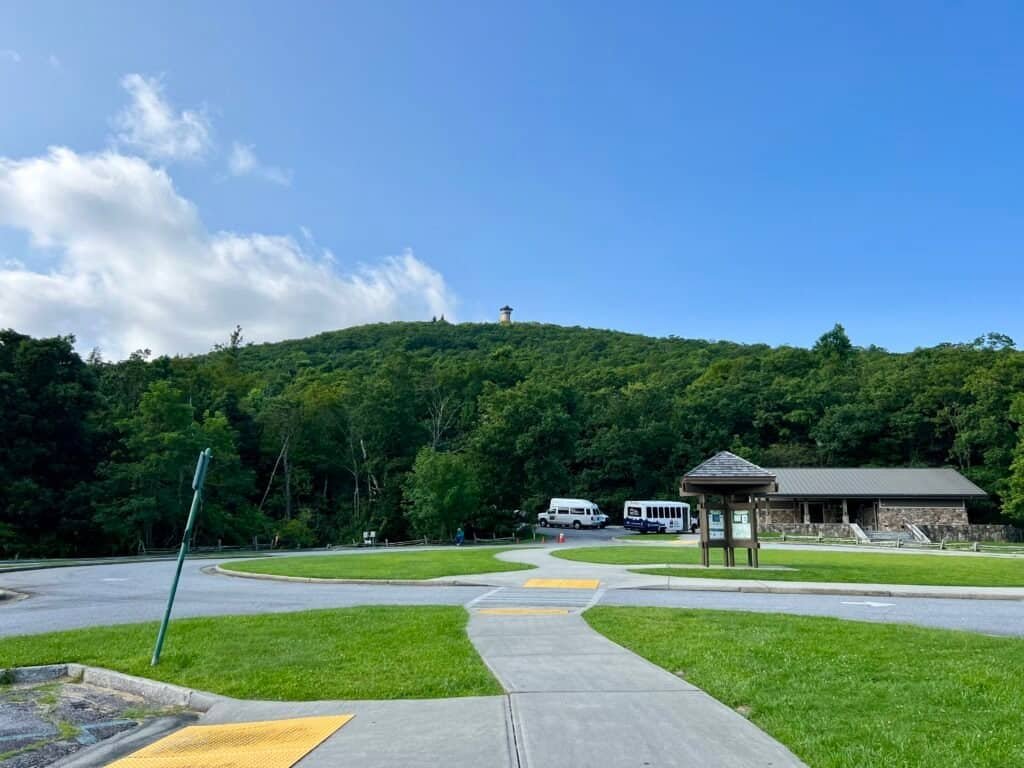 Parking area and visitor center at Brasstown Bald in North Georgia
