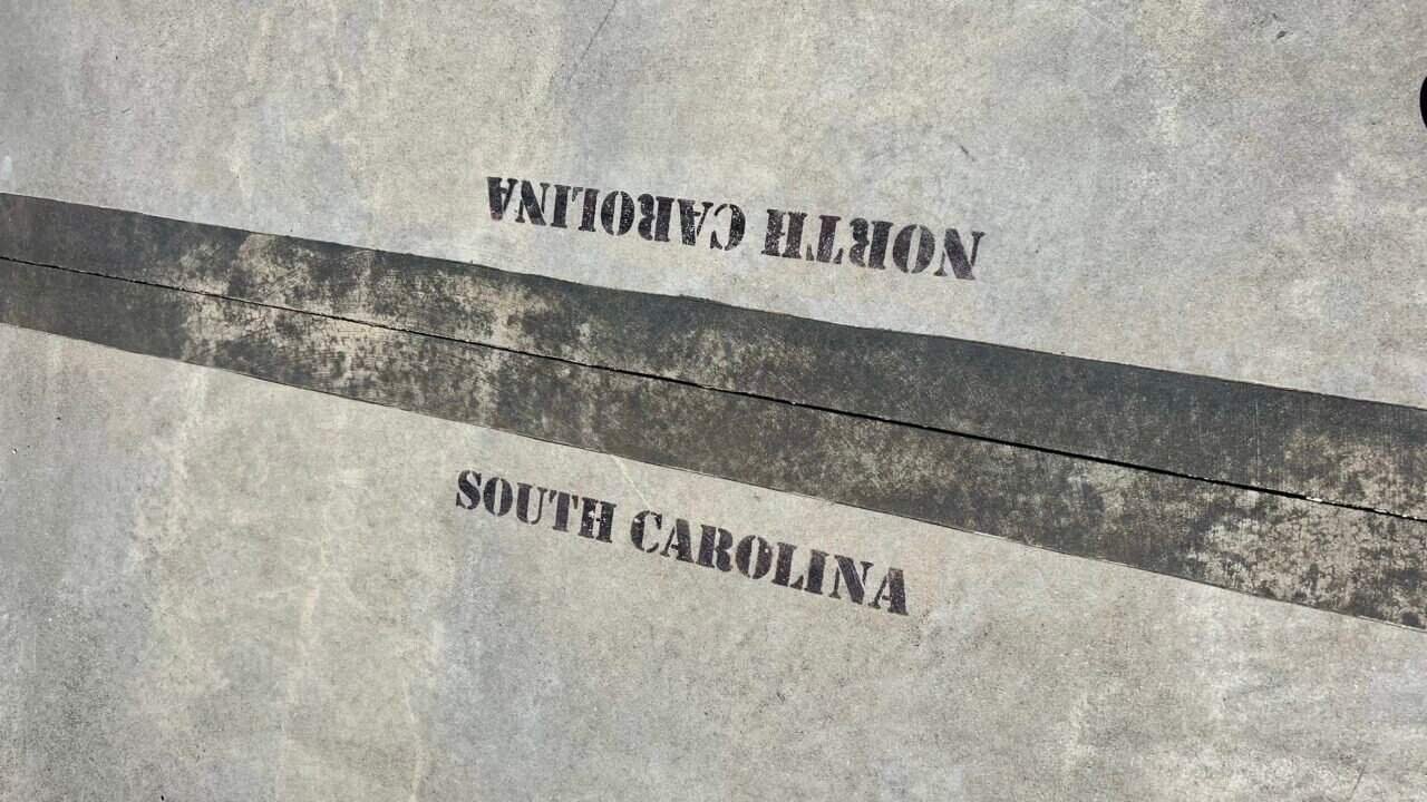 State line marker at the summit of Sassafras Mountain between North Carolina and South Carolina