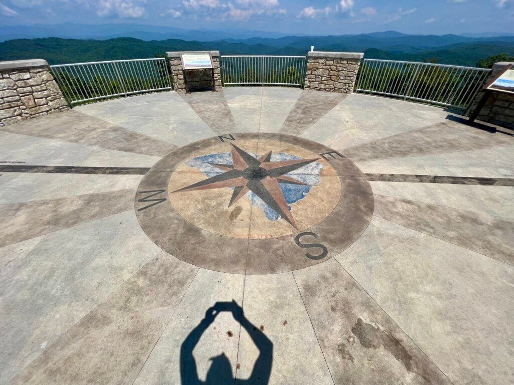 Compass rose embedded in the observation tower floor at the summit of Sassafras Mountain