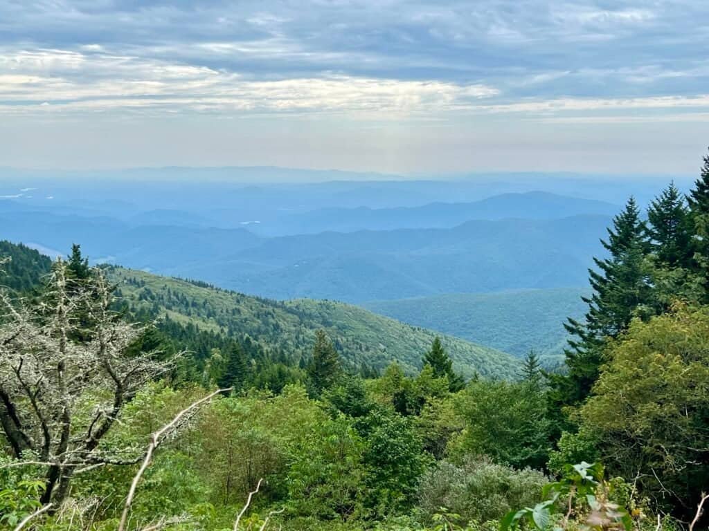 Layered Blue Ridge Mountain views seen from the Mount Mitchell Trail during the climb.