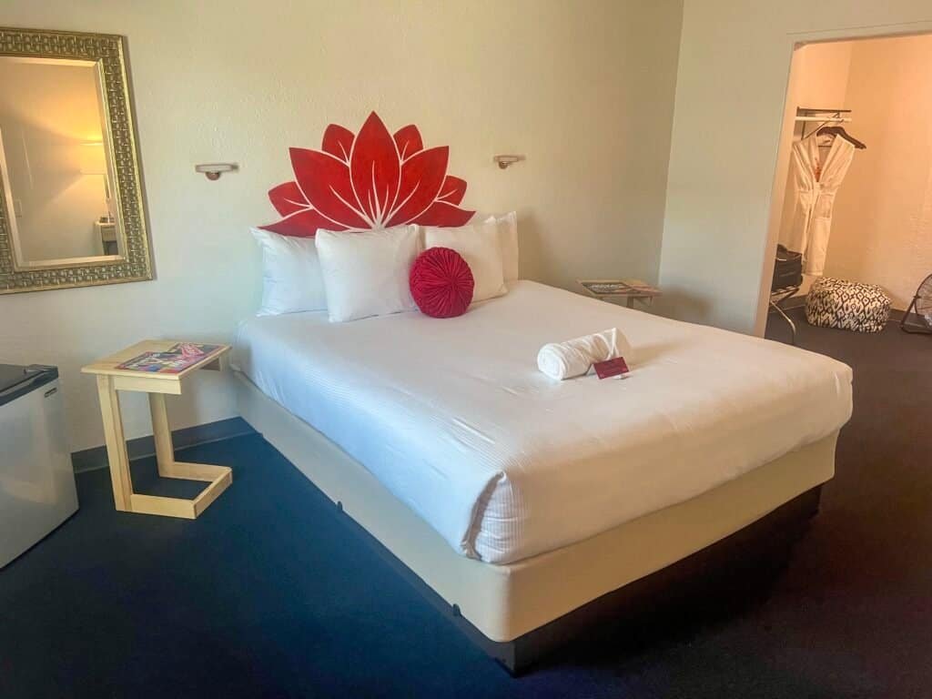 Guest room at Nirvana Hotel in Las Vegas with a modern, minimalist design