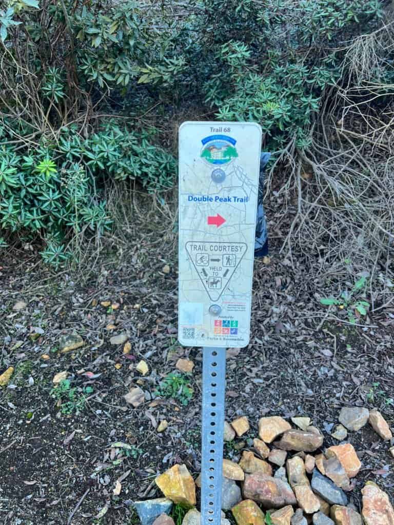 Trail 68 sign marking the Double Peak Trail and viewpoint route in San Marcos, California