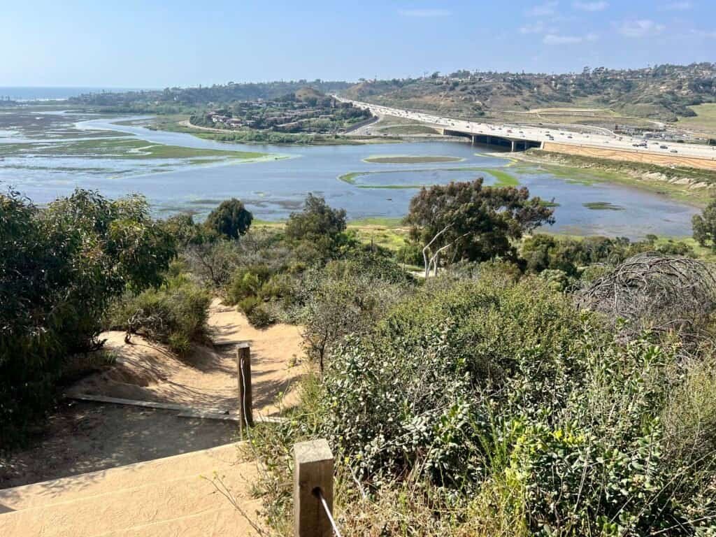 Wide coastal view from the top of Annie’s Canyon with the lagoon stretching toward the ocean