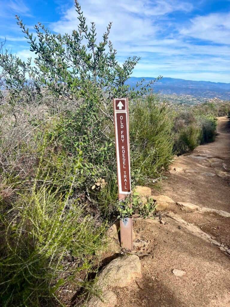 Old Fry Koegel Trail marker along the Mount Woodson hiking route