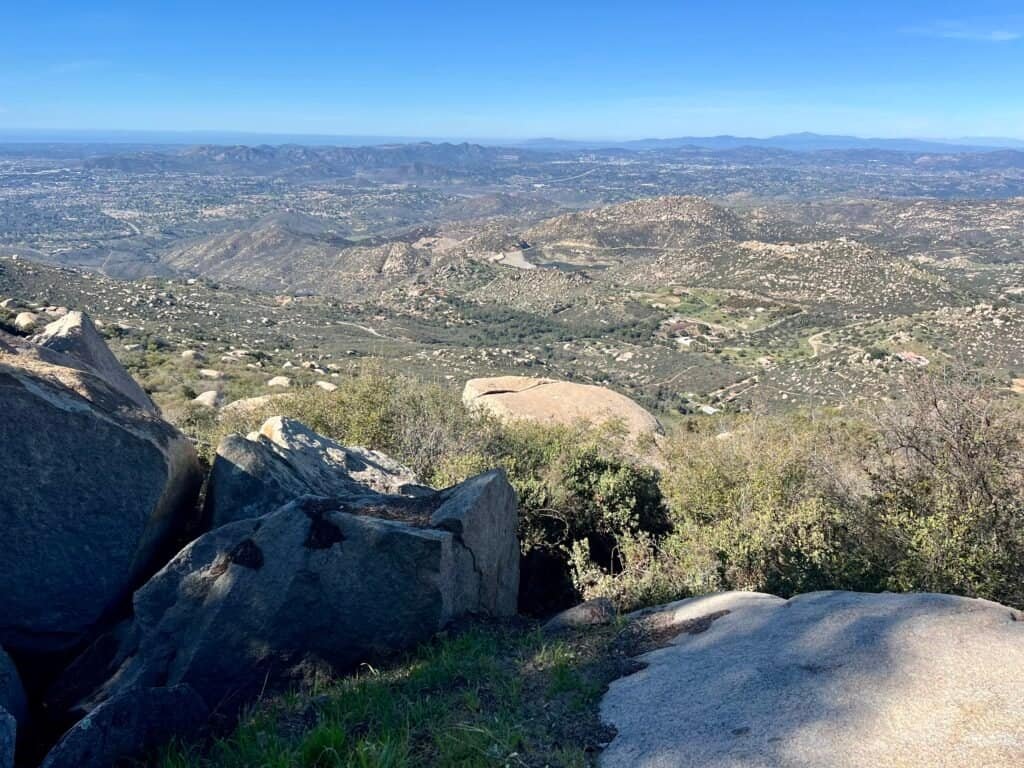 Panoramic view from the summit of Mount Woodson overlooking rolling hills and valleys