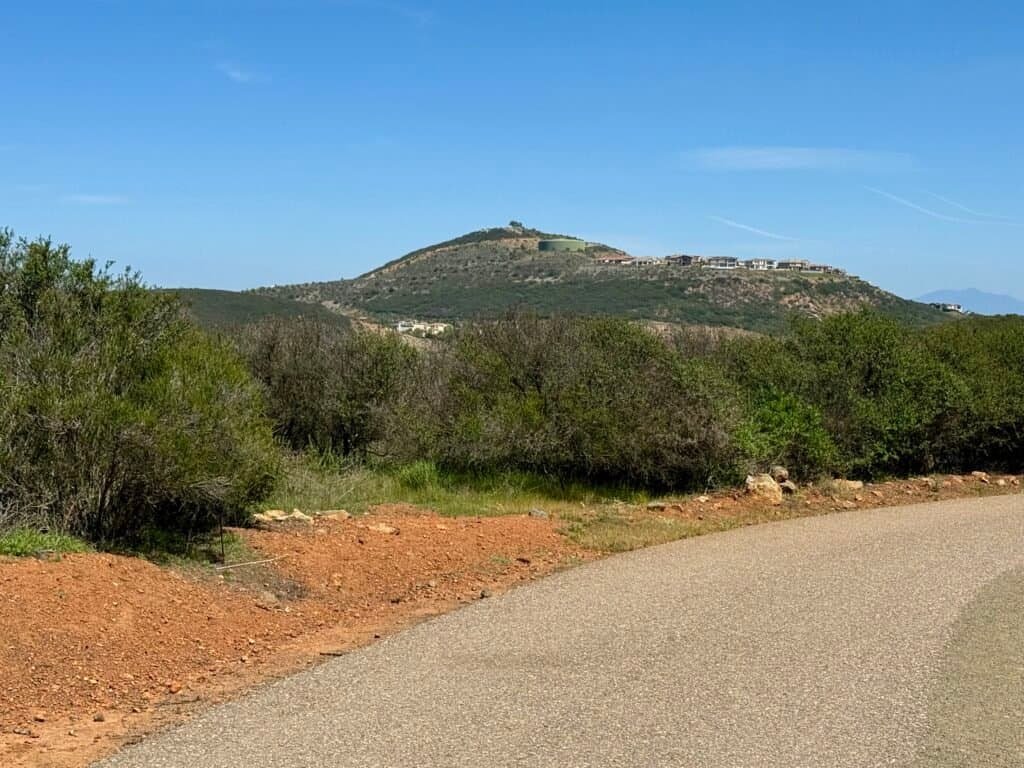 View looking back at Double Peak from the Lake San Marcos Peak Tower trail in San Marcos, California