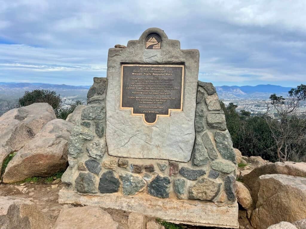 Cowles Mountain summit marker at the highest point in Mission Trails Regional Park