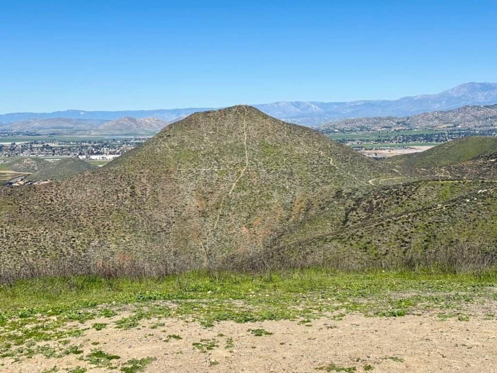 Steep trail heading straight up to the second summit on the Three Peaks Loop in Menifee, California.
