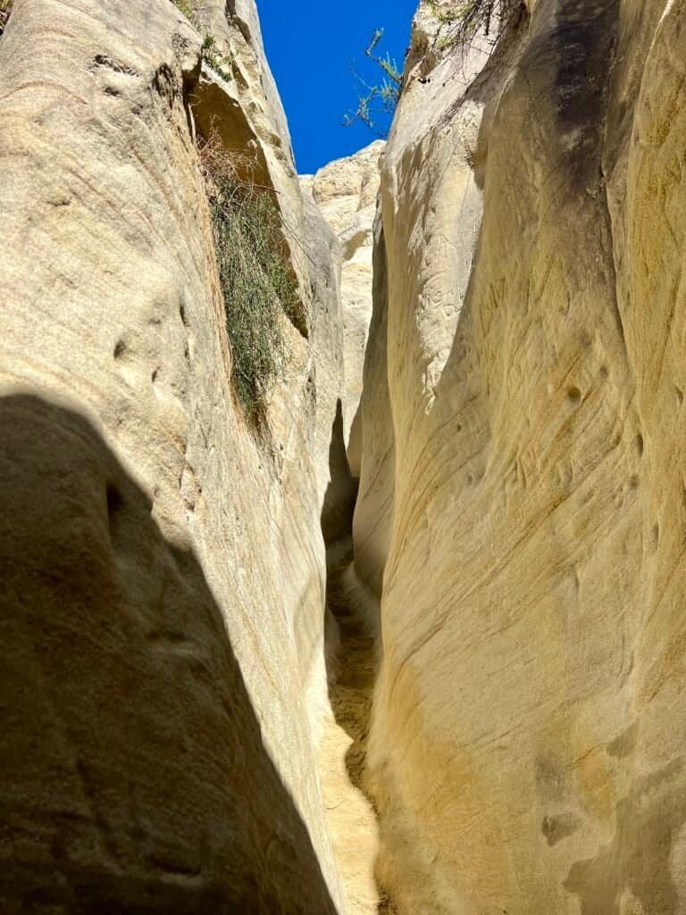 The narrowest section of Annie’s Canyon with tall sandstone walls close together