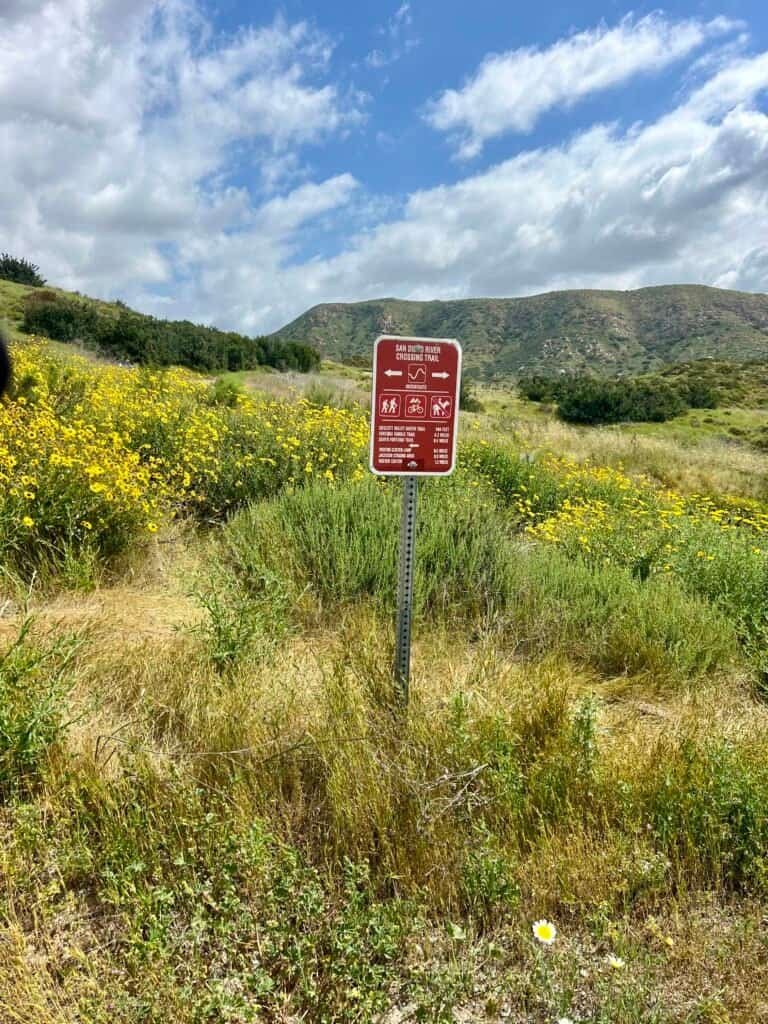 San Diego River Crossing Trail sign along the Fortuna route in Mission Trails