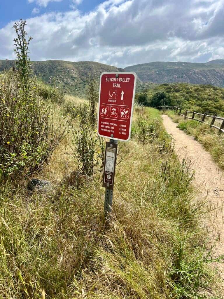 Suycott Valley Trail sign at a junction in Mission Trails Regional Park