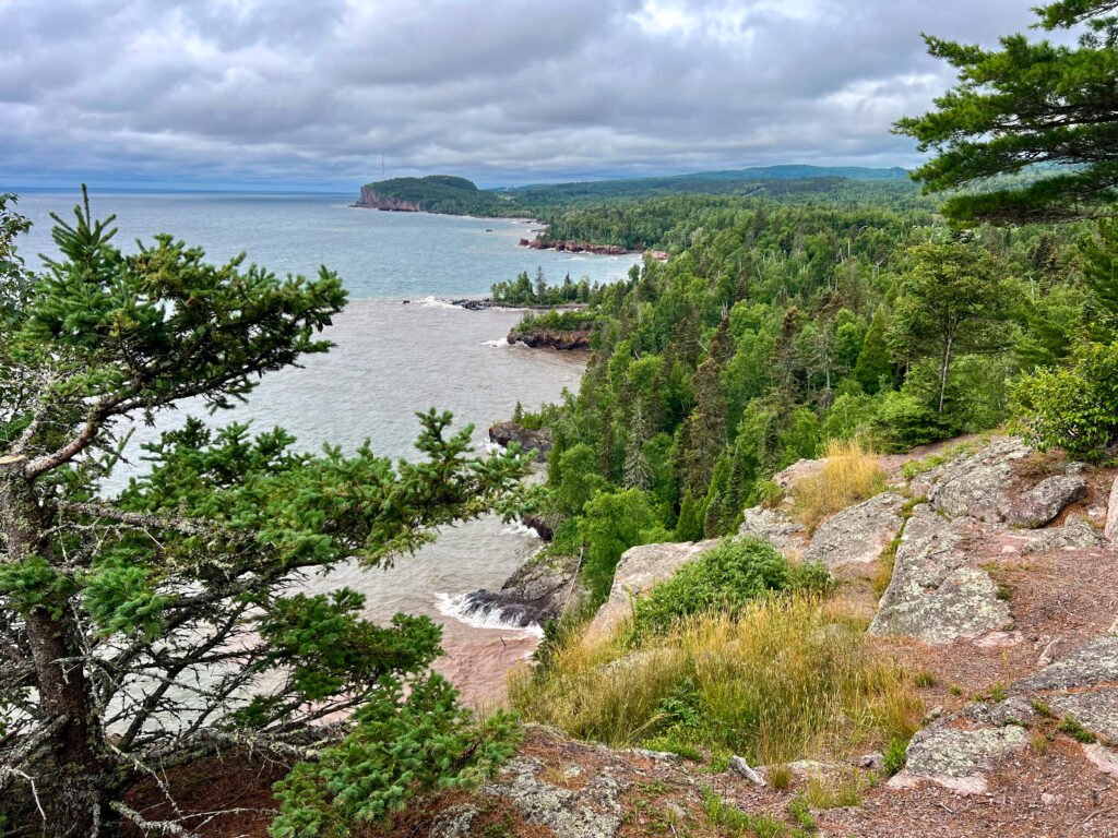 View west toward Palisade Head and the Lake Superior shoreline from Tettegouche State Park.