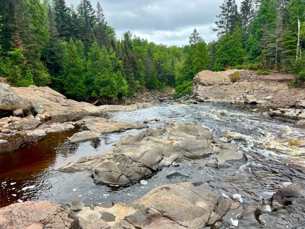 View from the brink of Illgen Falls on the Baptism River in Tettegouche State Park.
