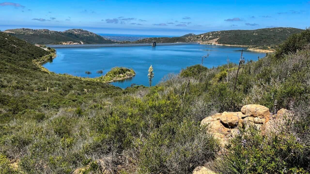 Olivenhain Reservoir viewed from Elfin Forest Recreational Reserve in Escondido, California