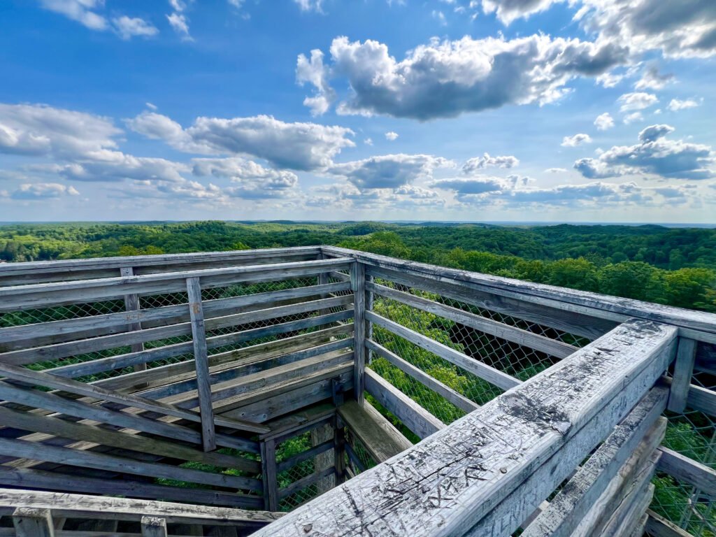 Observation deck at Timms Hill with expansive views of northern Wisconsin landscape.