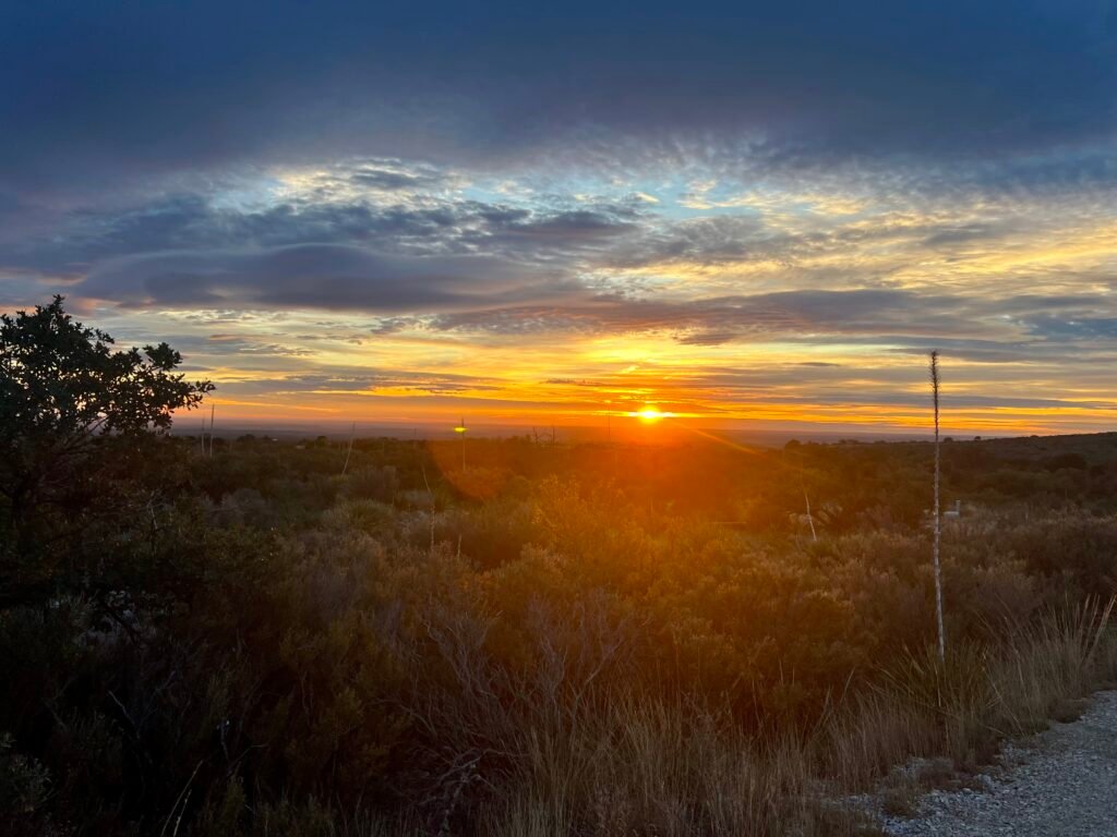 unrise over the desert landscape near Guadalupe Mountains National Park in West Texas.