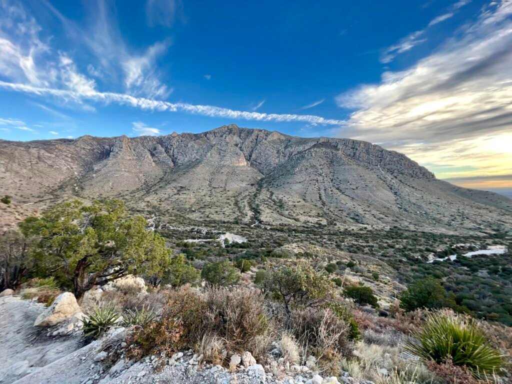 View toward the Devil’s Hall Trail area from Guadalupe Peak Trail in West Texas.