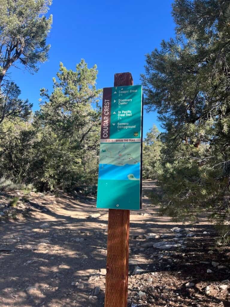 Trail marker along Cougar Crest Trail in Big Bear Lake