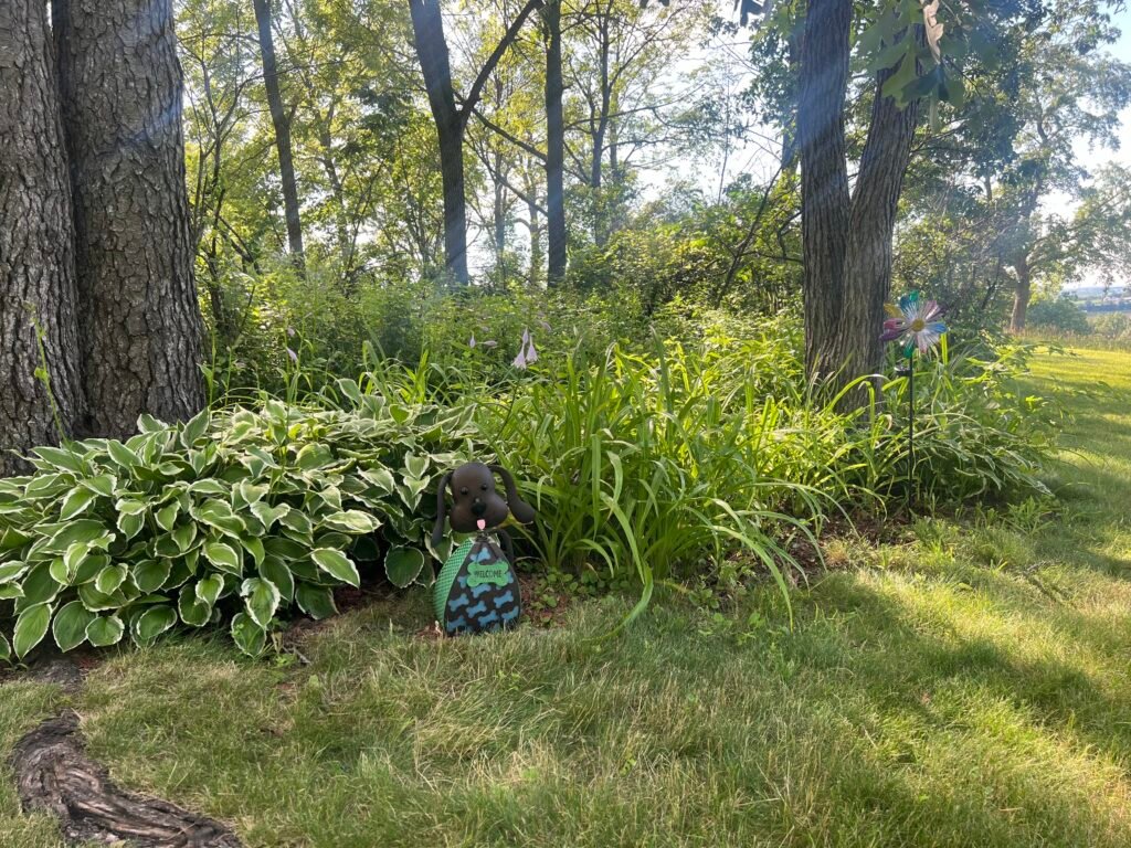 Landscaped garden and decorative welcome display at Charles Mound summit in Illinois.