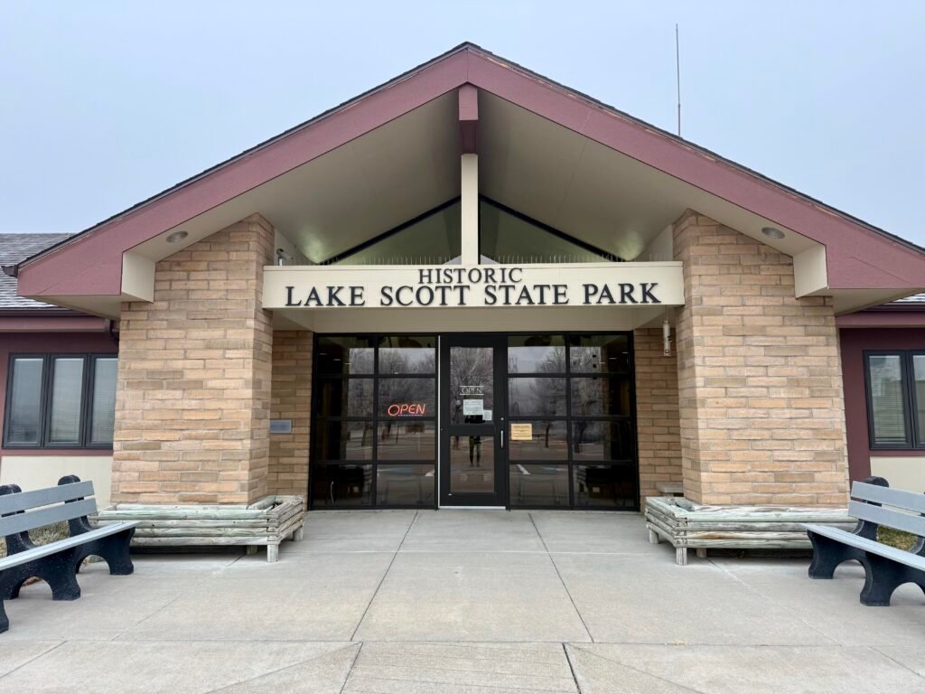 Park office building entrance at Lake Scott State Park in western Kansas.