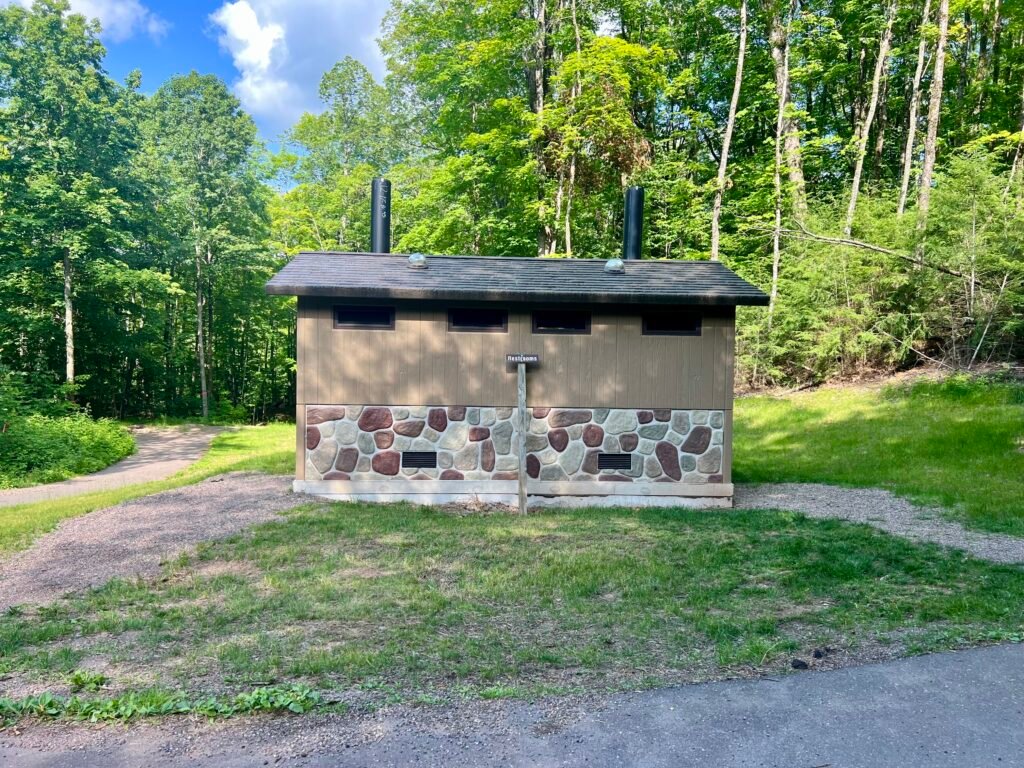 Restroom facility at Timms Hill County Park near the summit parking area in Wisconsin.