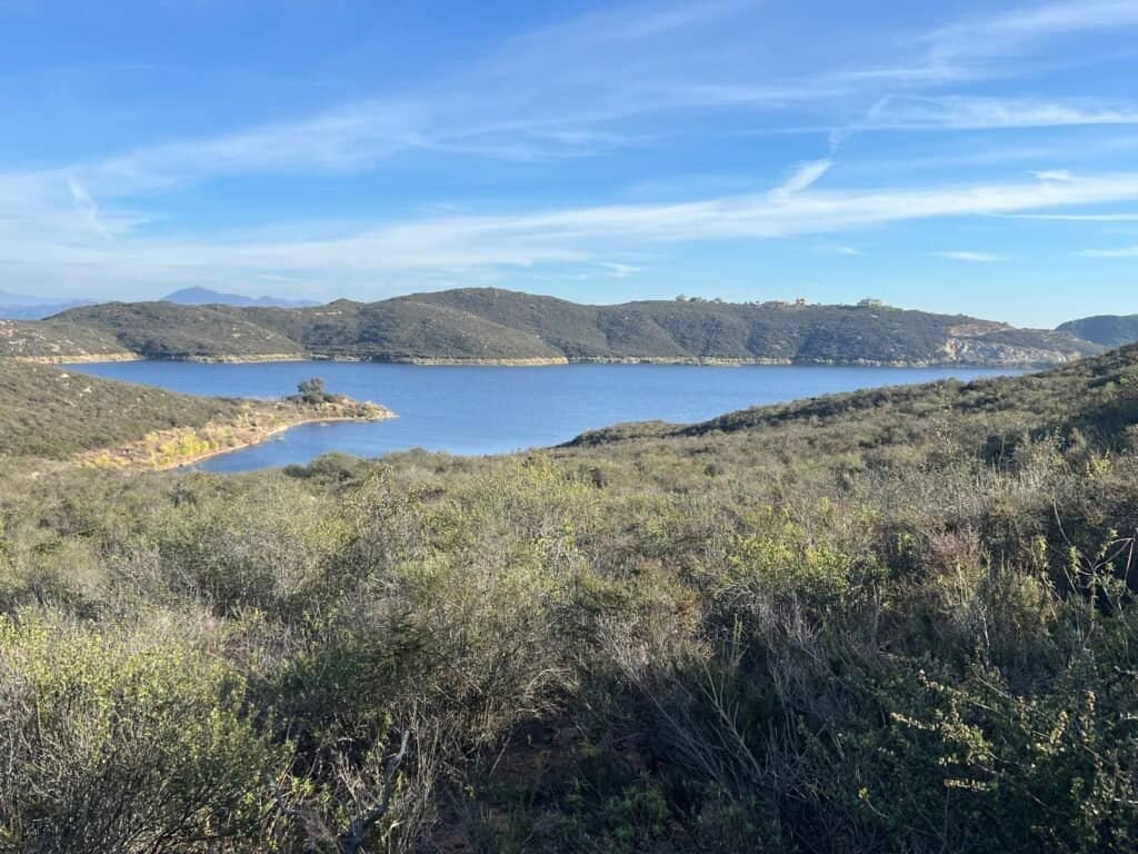 View of Olivenhain Reservoir from Tykes Hike Trail in Elfin Forest Recreational Reserve, Escondido, California