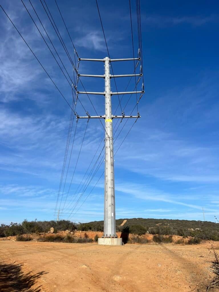 Power lines crossing Elfin Forest Recreational Reserve near the Olivenhain Reservoir in Escondido, California