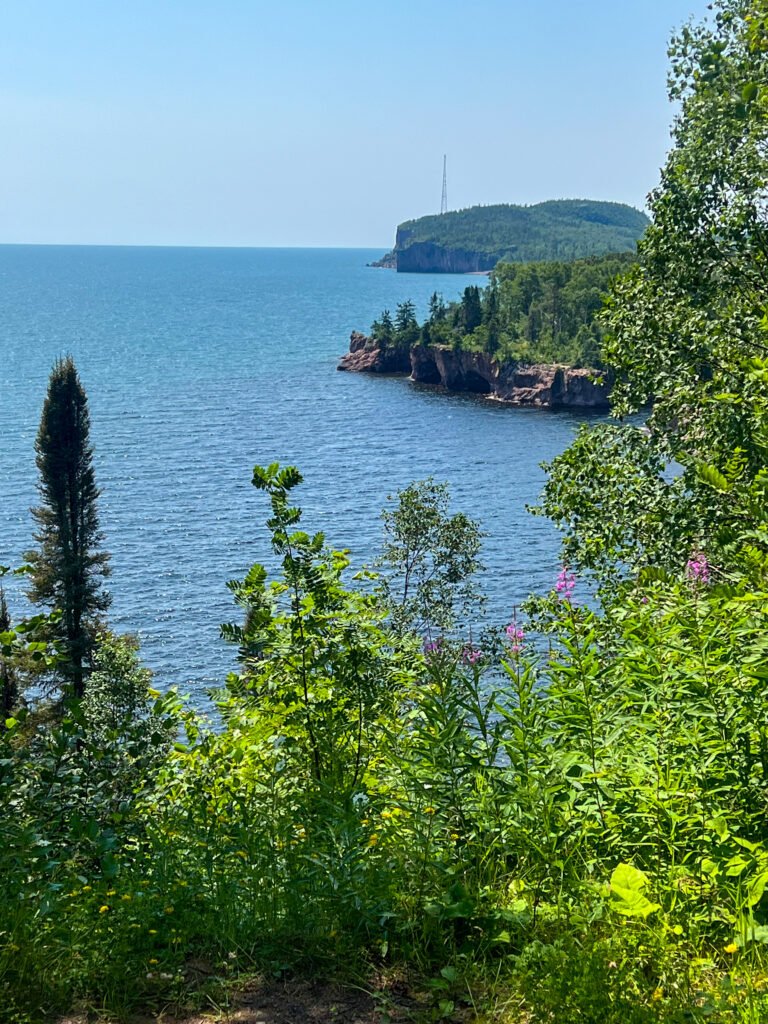 Lake Superior shoreline with Palisade Head in the distance on Minnesota’s North Shore.