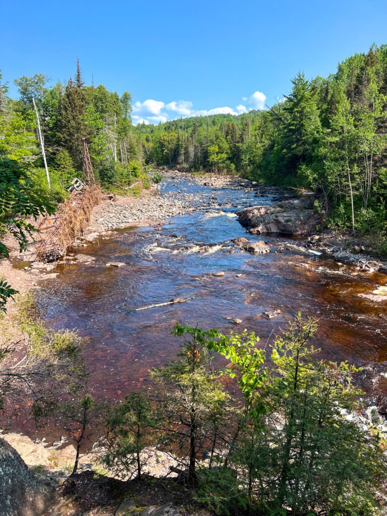Baptism River flowing through rocky gorge in Tettegouche State Park on Minnesota’s North Shore.